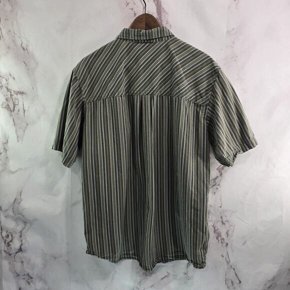 REI Shirt Mens Large Brown Striped Button Up Short Sleeve Vintage Cotton - Picture 5 of 9